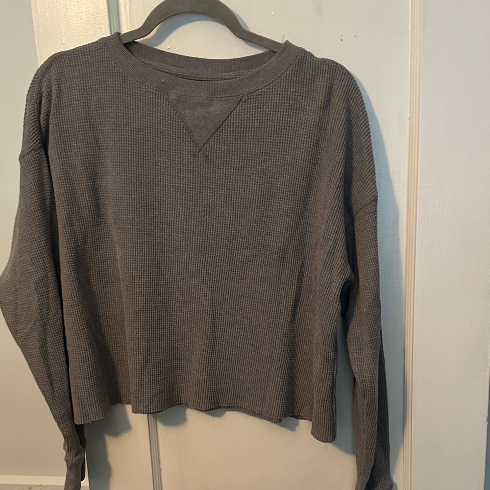 Abercrombie & Fitch Gray Waffle Knit Long Sleeve Sweatshirt